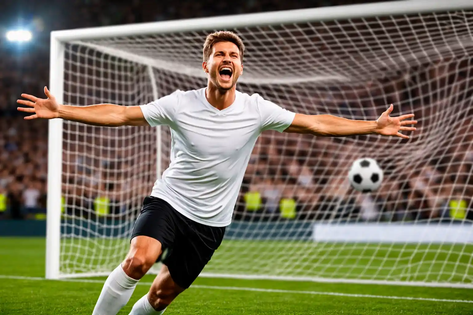 Delantero celebrando un gol frente a la porter&iacute;a rival