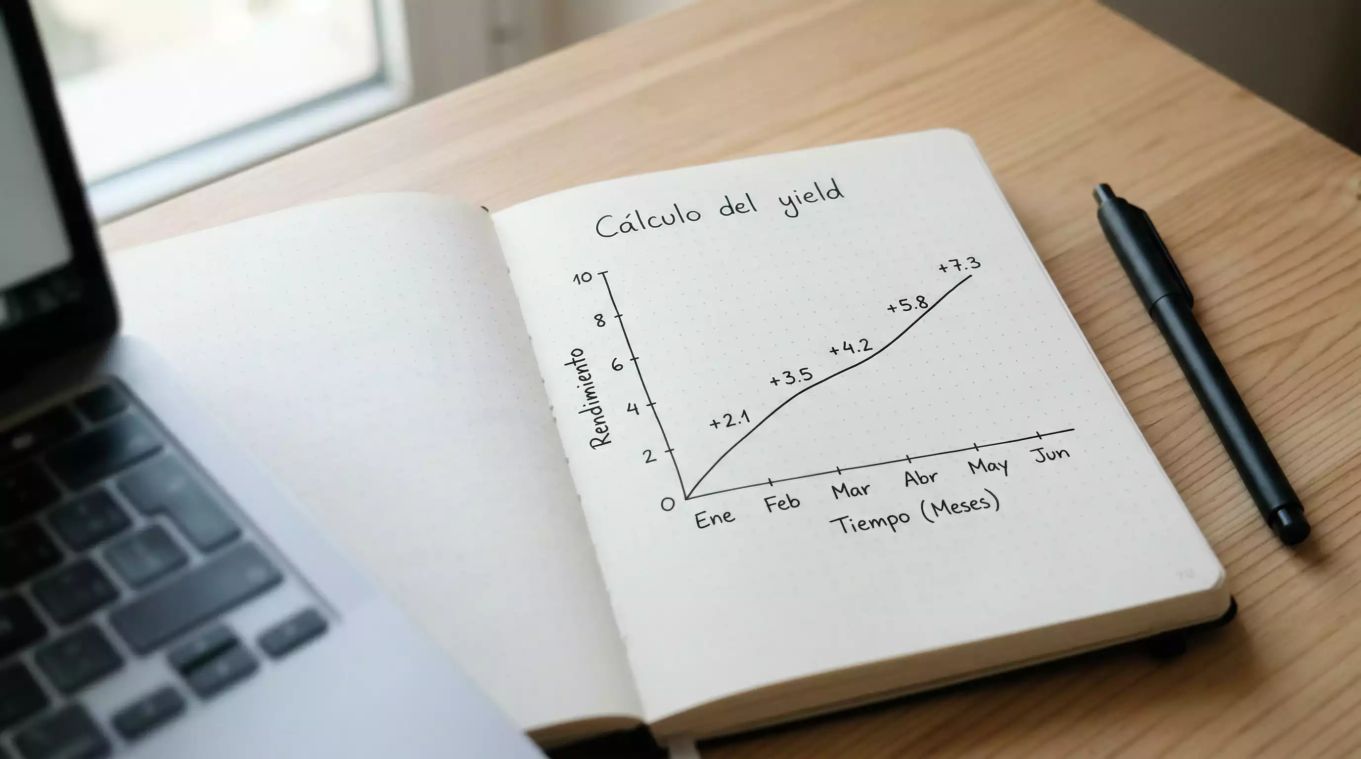 Gráfico de rendimiento ascendente dibujado a mano en un cuaderno junto a datos de apuestas